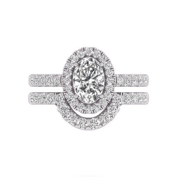 LAB GROWN DIAMOND OVAL SHAPE BRIDAL SET IN 14K WHITE AND YELLOW GOLD