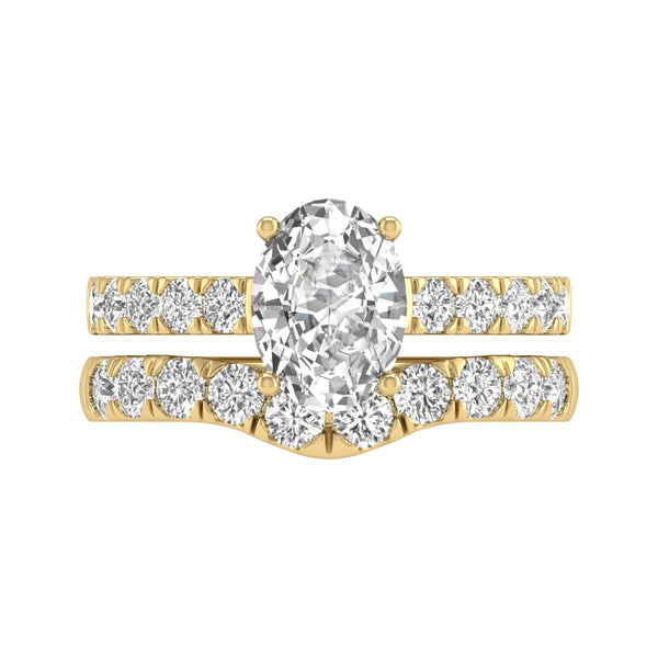 LAB GROWN DIAMOND OVAL SHAPE BRIDAL SET IN 14K WHITE AND YELLOW GOLD