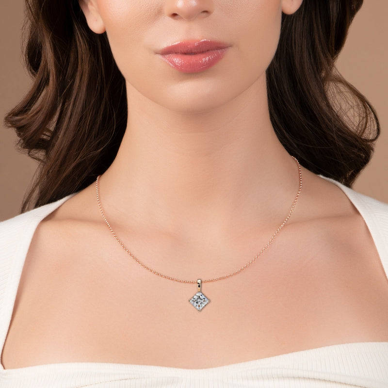 14K White Gold IGI Certified Princess Cut Diamond Solitaire Pendant – D-E Color, VVS–VS Clarity, Classic Bail