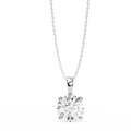 Classic 14K white gold pendant featuring a cushion-cut diamond solitaire, IGI certified with D–E color and VVS–VS clarity, finished with an elegant bail.