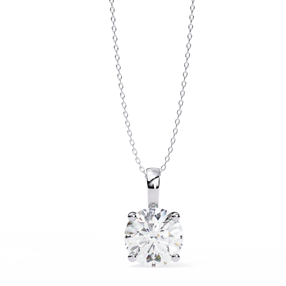 Classic 14K white gold pendant featuring a cushion-cut diamond solitaire, IGI certified with D–E color and VVS–VS clarity, finished with an elegant bail.
