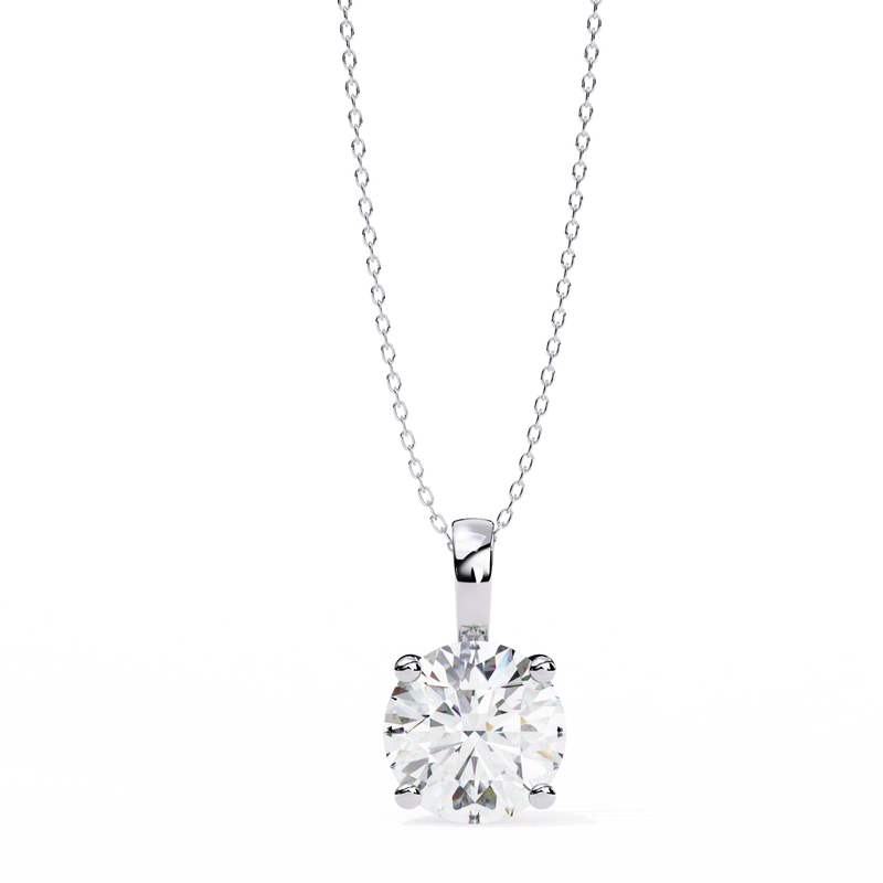 Classic 14K white gold pendant featuring a cushion-cut diamond solitaire, IGI certified with D–E color and VVS–VS clarity, finished with an elegant bail.