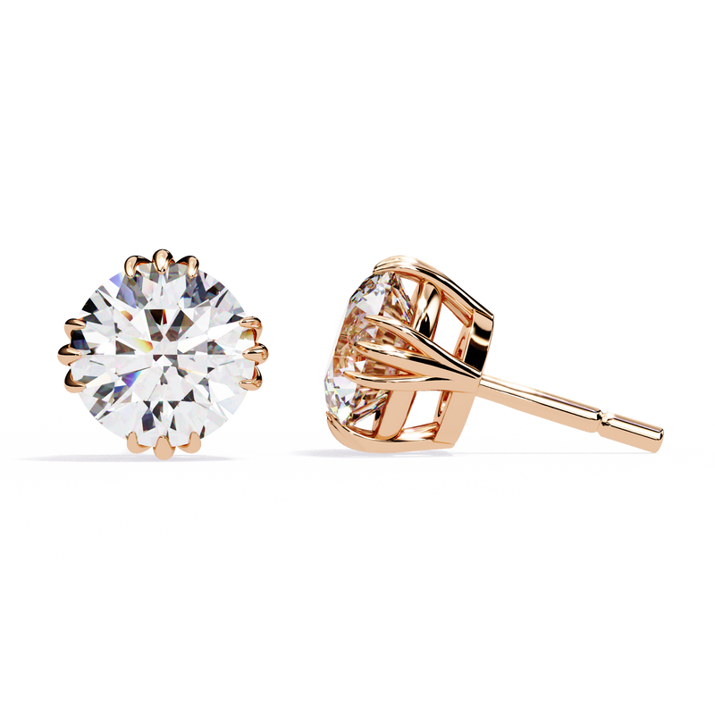 14K White Gold IGI Certified Round Solitaire Stud Earrings, 4 Triple Split Prongs, D-E Color, VVS/VS Clarity