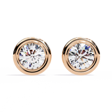14K White Gold IGI Certified Round Solitaire Stud Earrings, Bezel, D-E Color, VVS/VS Clarity