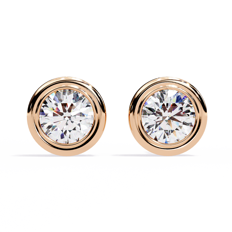14K White Gold IGI Certified Round Solitaire Stud Earrings, Bezel, D-E Color, VVS/VS Clarity
