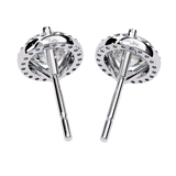 14K White Gold IGI Certified Round Diamond Halo Earrings, D-E Color, VVS/VS Clarity