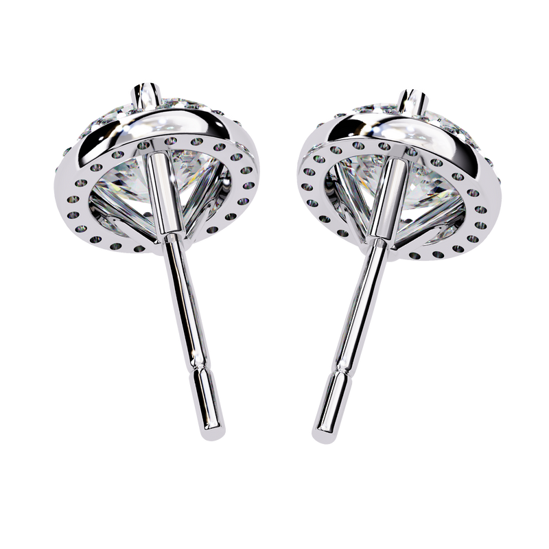 14K White Gold IGI Certified Round Diamond Halo Earrings, D-E Color, VVS/VS Clarity