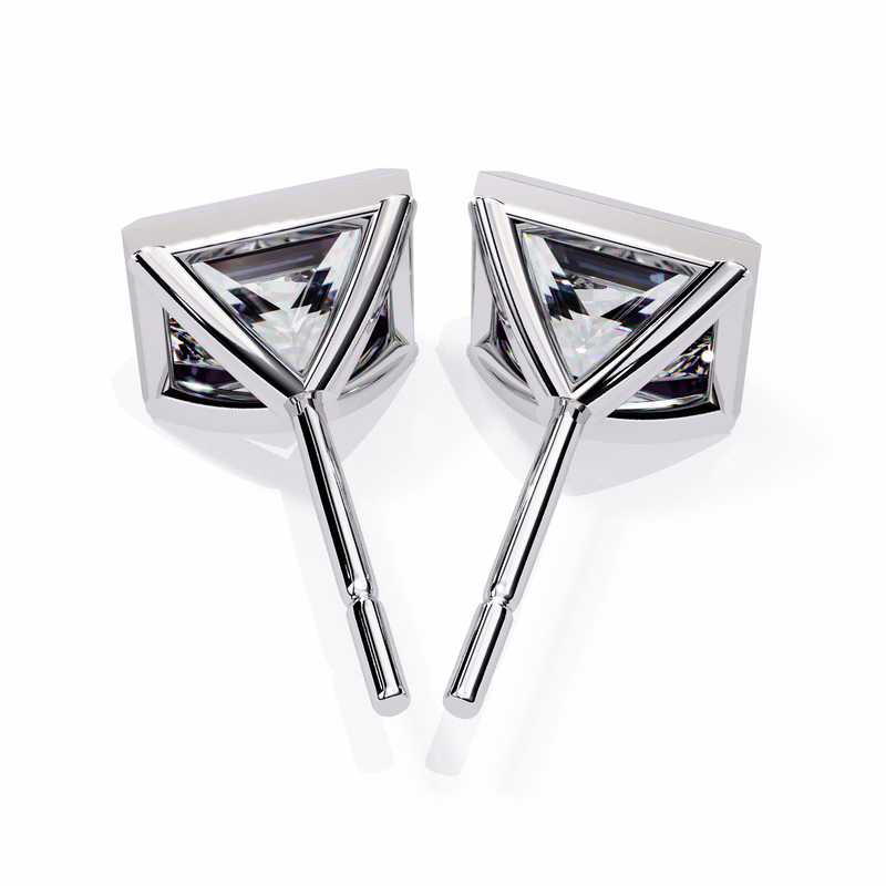 14K White Gold IGI Certified Princess Solitaire Stud Earrings, Bezel, D-E Color, VVS/VS Clarity