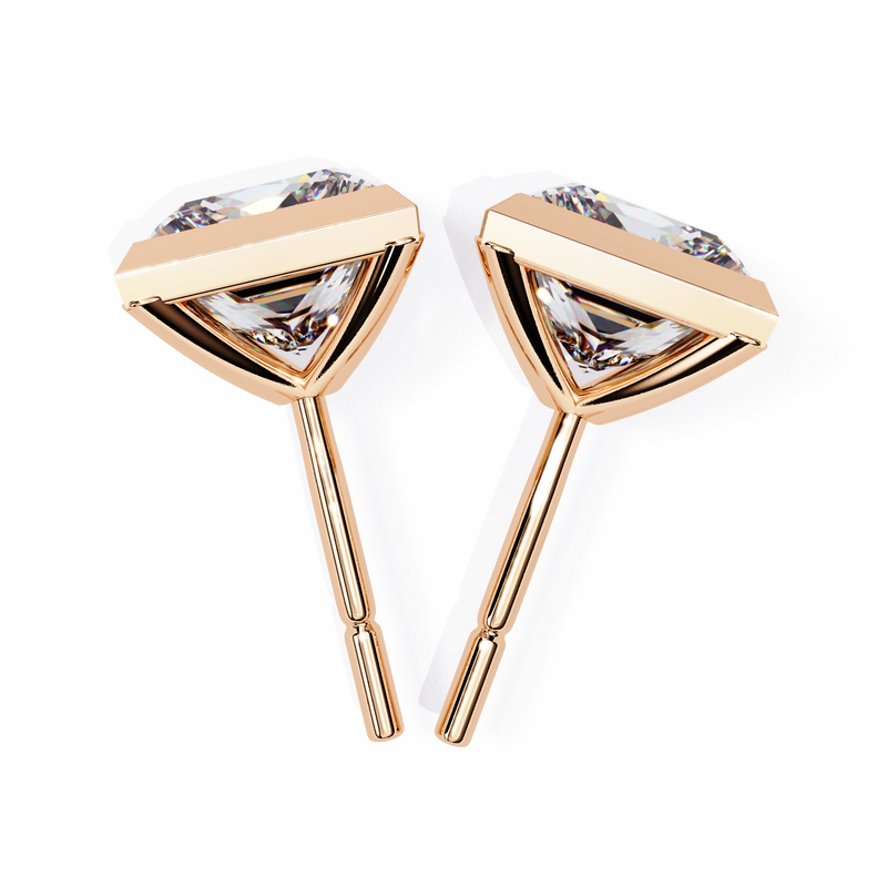 14K White Gold IGI Certified Princess Solitaire Stud Earrings, Bezel, D-E Color, VVS/VS Clarity