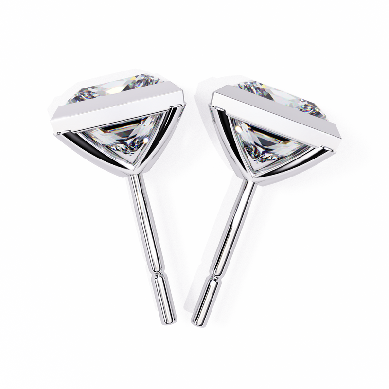 14K White Gold IGI Certified Princess Solitaire Stud Earrings, Bezel, D-E Color, VVS/VS Clarity