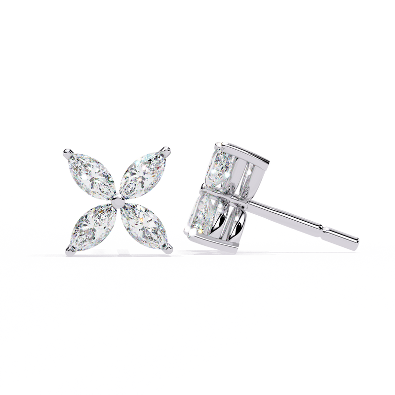 14K White Gold IGI Certified Marquise Diamond Flower Earrings, D-E Color, VVS/VS Clarity