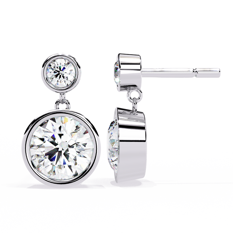 14K White Gold IGI Certified Round Diamond Dangling Earrings, D-E Color, VVS/VS Clarity