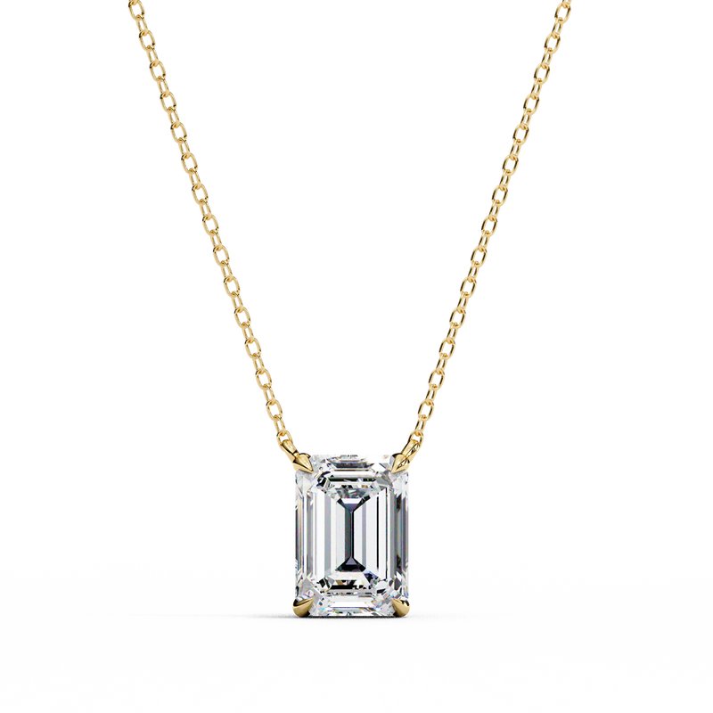 14K White Gold IGI Certified Emerald Cut Diamond Solitaire Pendant – D-E Color, VVS–VS Clarity, Rabbit Ear Bail