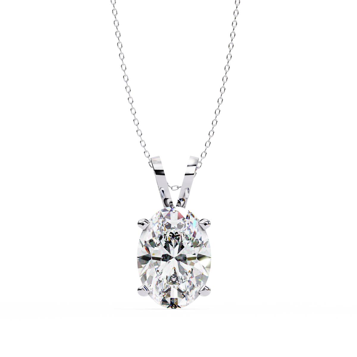 14K White Gold IGI Certified Oval Diamond Solitaire Pendant – D-E Color, VVS–VS Clarity, Split Bail