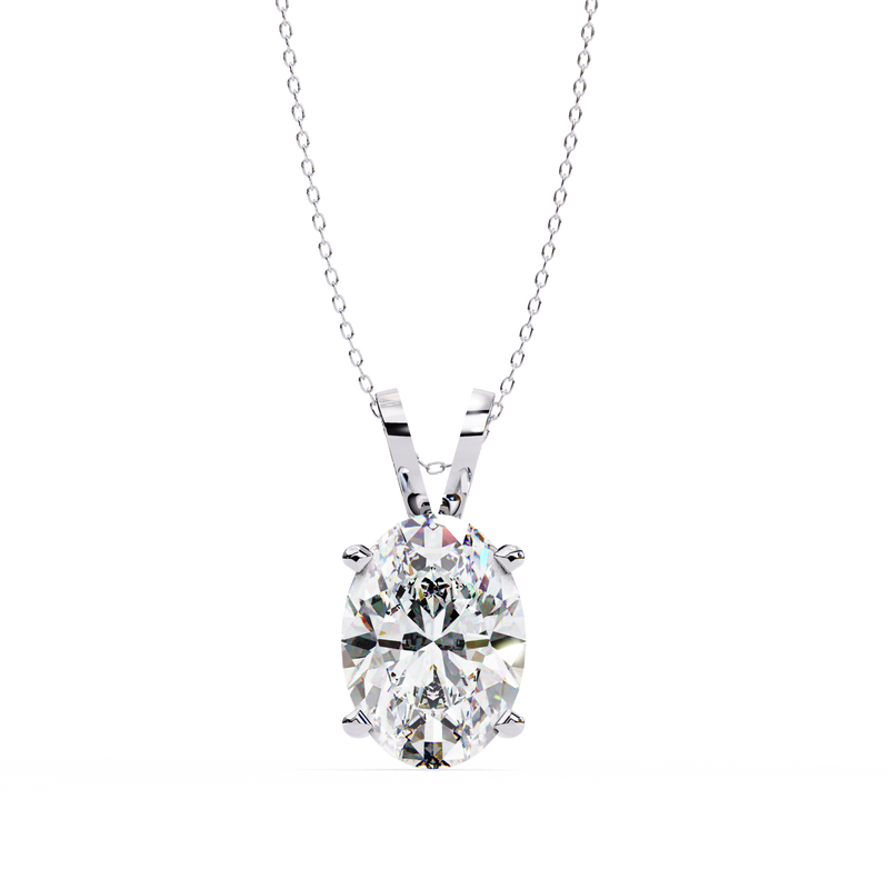 14K White Gold IGI Certified Oval Diamond Solitaire Pendant – D-E Color, VVS–VS Clarity, Split Bail