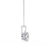 Classic 14K white gold pendant featuring a cushion-cut diamond solitaire, IGI certified with D–E color and VVS–VS clarity, finished with an elegant bail.
