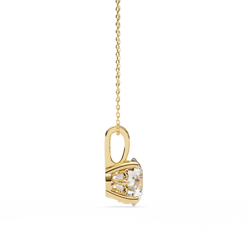 Classic 14K white gold pendant featuring a cushion-cut diamond solitaire, IGI certified with D–E color and VVS–VS clarity, finished with an elegant bail.
