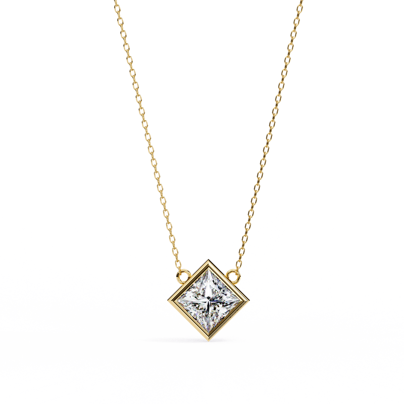 14K White Gold IGI Certified Princess Cut Diamond Solitaire Pendant – D-E Color, VVS–VS Clarity, Rabbit Ear Bail