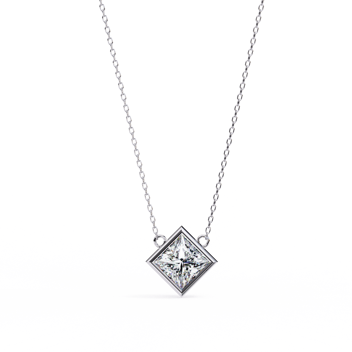 14K White Gold IGI Certified Princess Cut Diamond Solitaire Pendant – D-E Color, VVS–VS Clarity, Rabbit Ear Bail