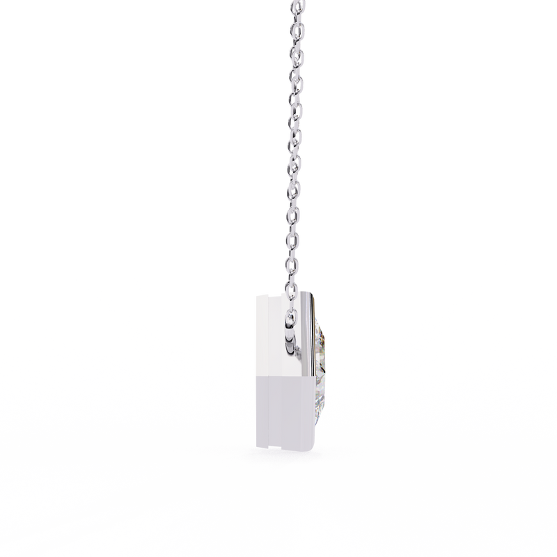 14K White Gold IGI Certified Princess Cut Diamond Solitaire Pendant – D-E Color, VVS–VS Clarity, Rabbit Ear Bail