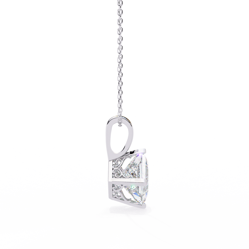 14K White Gold IGI Certified Princess Cut Diamond Solitaire Pendant – D-E Color, VVS–VS Clarity, Classic Bail