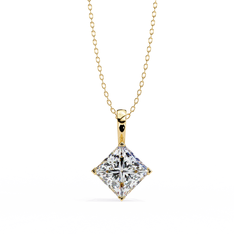 14K White Gold IGI Certified Princess Cut Diamond Solitaire Pendant – D-E Color, VVS–VS Clarity, Classic Bail