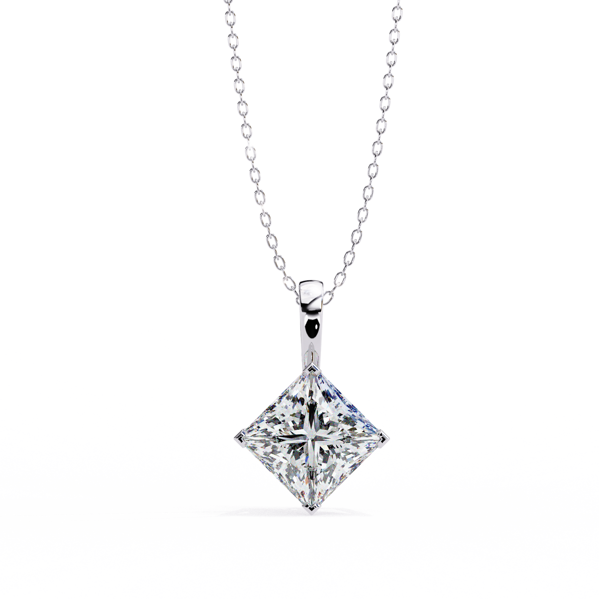 14K White Gold IGI Certified Princess Cut Diamond Solitaire Pendant – D-E Color, VVS–VS Clarity, Classic Bail
