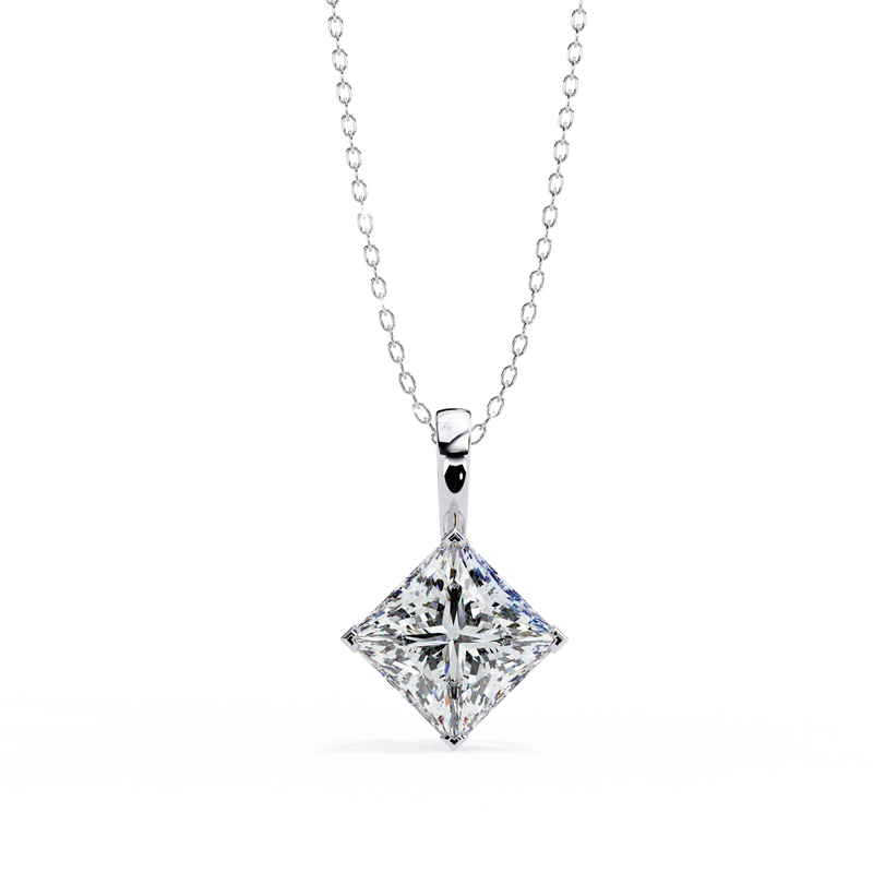 14K White Gold IGI Certified Princess Cut Diamond Solitaire Pendant – D-E Color, VVS–VS Clarity, Classic Bail