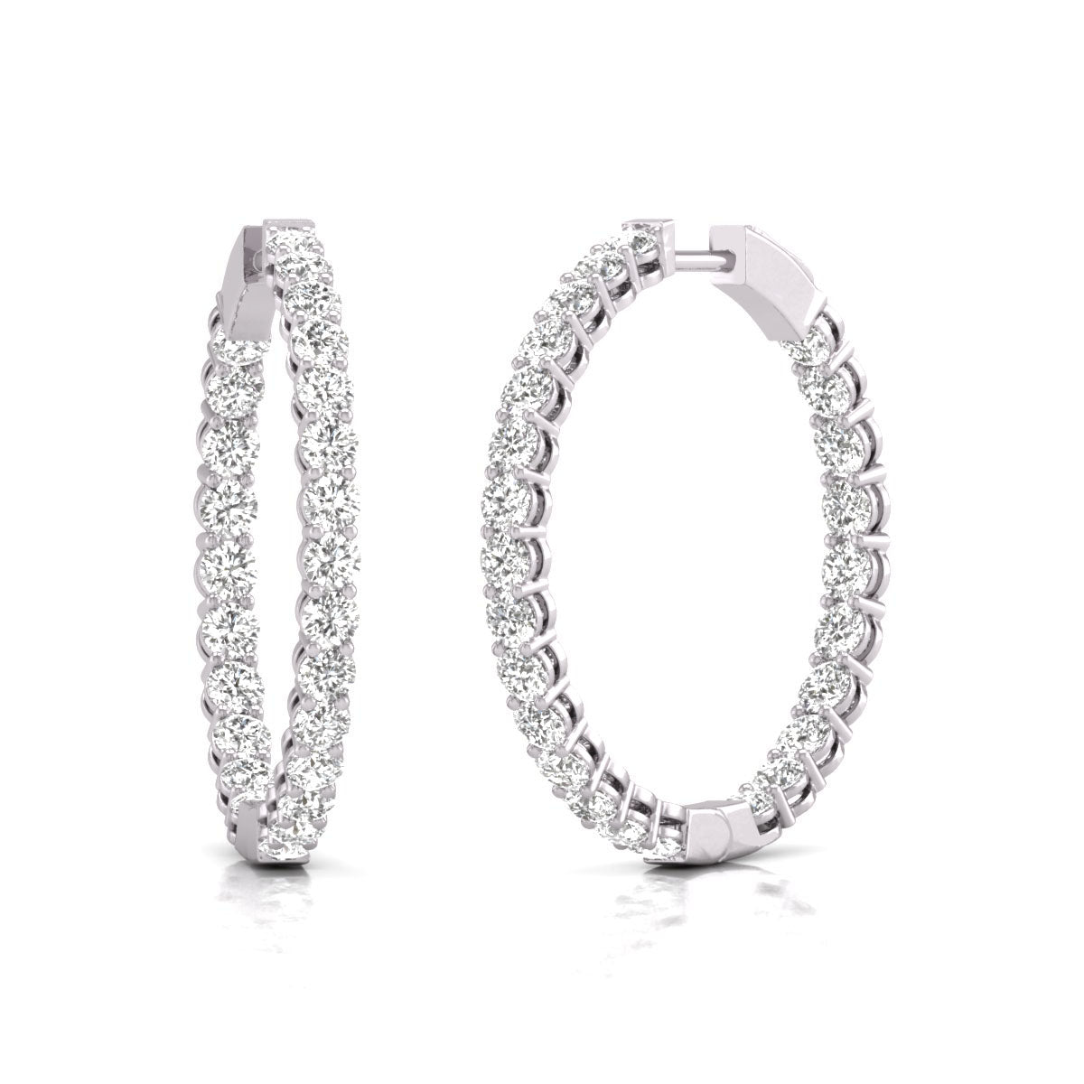 10CTTW In and Out Diamond Hoops, Huggie Hoop Round Earrings Available in 14K White and Yellow Gold for Women