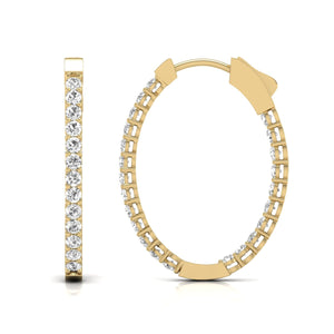 1CTTW Oval Shape In and Out Diamond Hoops,Huggie Hoop Earrings Available in 14K White and Yellow Gold for Women
