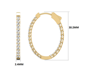 2CTTW Oval Shape In and Out Diamond Hoops, Huggie Hoop Earrings Available in 14K White and Yellow Gold for Women