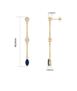 Round Diamond and Marquise Shape Gemstone Earring in 14k White & Yellow Gold