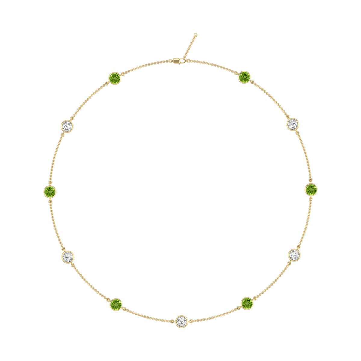 1CT TW Round Diamond and Peridot Gemstone Necklace in 14k White & Yellow Gold