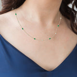1CT TW Round Diamond and Marquise shape Emerald Gemstone Necklace in 14k White & Yellow Gold
