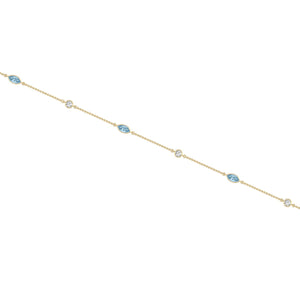 1CT TW Round Diamond and Marquise shape Aquamarine Gemstone Necklace in 14k White & Yellow Gold