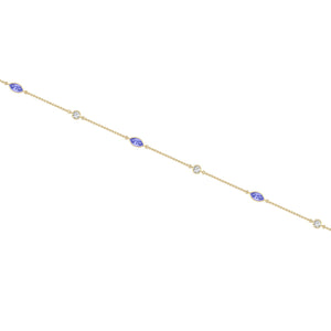 1CT TW Round Diamond and Marquise shape Tanzanite Gemstone Necklace in 14k White & Yellow Gold