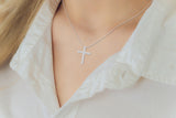 3/4CT TW Natural Diamond Cross Pendant Necklace Available in 10K White and Yellow Gold