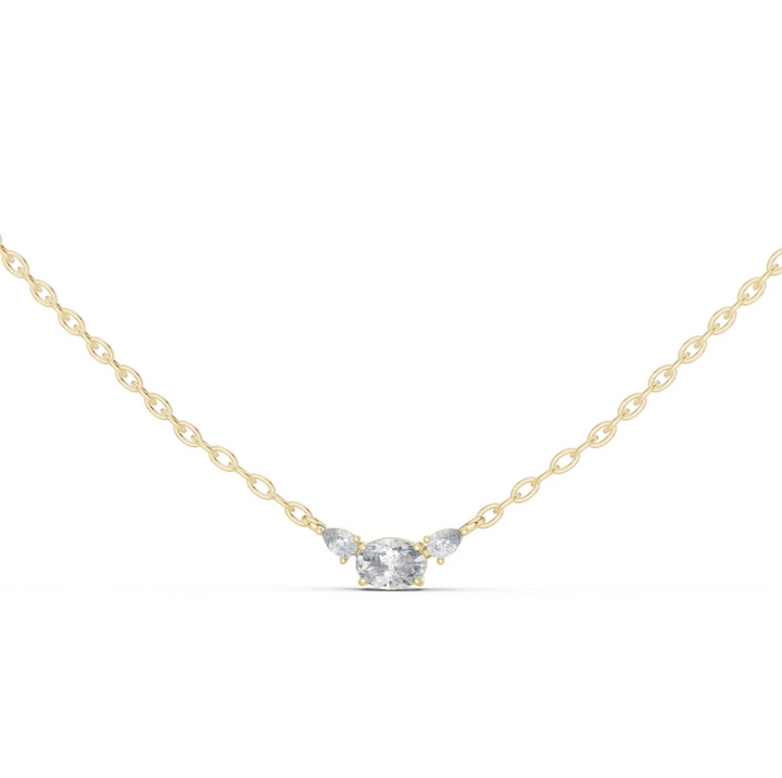 14K Lab Grown Diamond Three Stone Necklace Pendant, E-F Color, VVS-VS Clarity