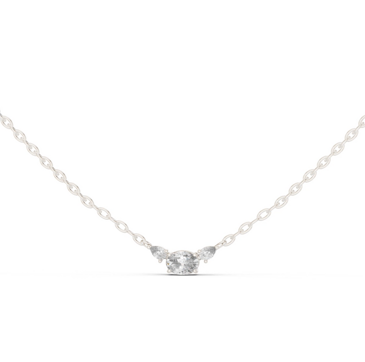 14K Lab Grown Diamond Three Stone Necklace Pendant, E-F Color, VVS-VS Clarity