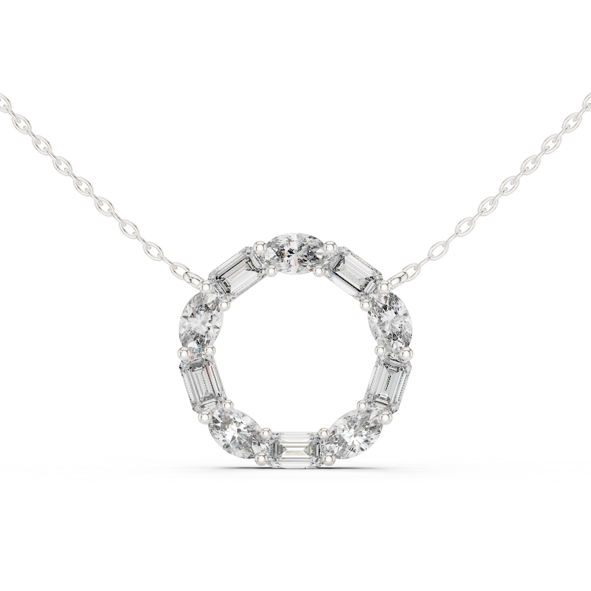 14K Lab Grown Diamond Circle Necklace Pendant, E-F Color, VVS-VS Clarity