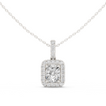 14K Lab Grown Cushion Halo Necklace Pendant, E-F Color, VVS-VS Clarity