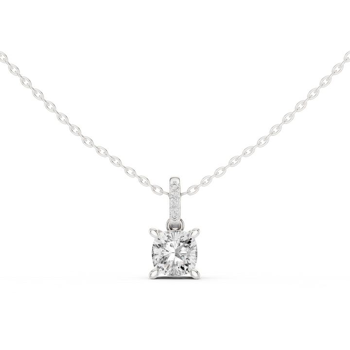 14K Lab Grown Cushion Diamond Necklace Pendant, E-F Color, VVS-VS Clarity