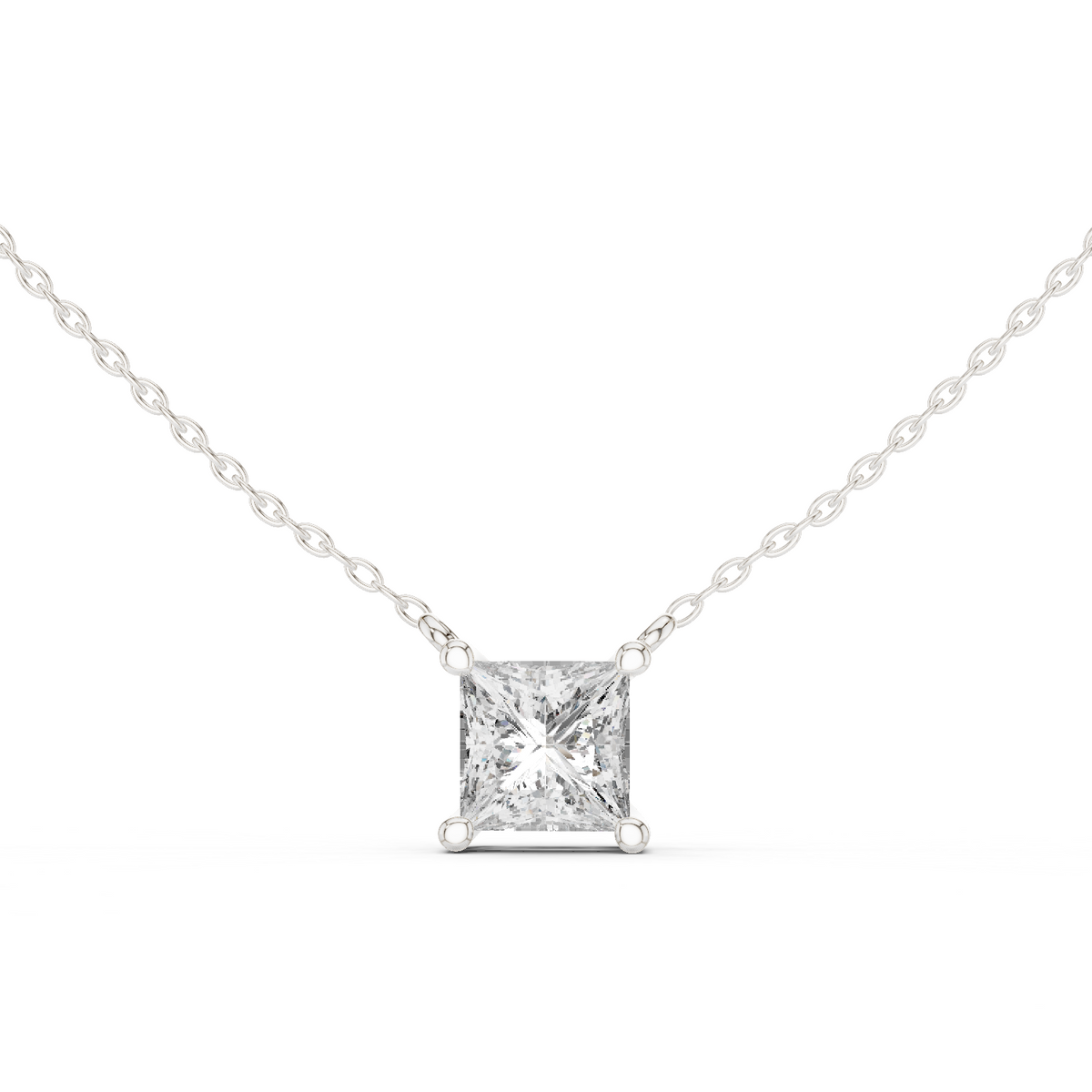 14K Lab Grown Princess Diamond Necklace Pendant, E-F Color, VVS-VS Clarity