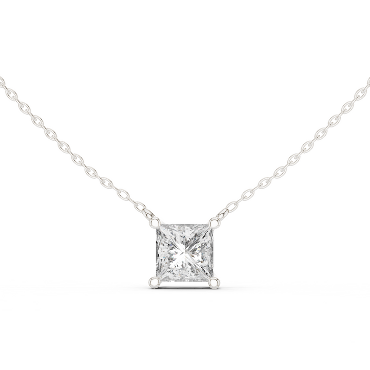 14K Lab Grown Princess Diamond Necklace Pendant, E-F Color, VVS-VS Clarity