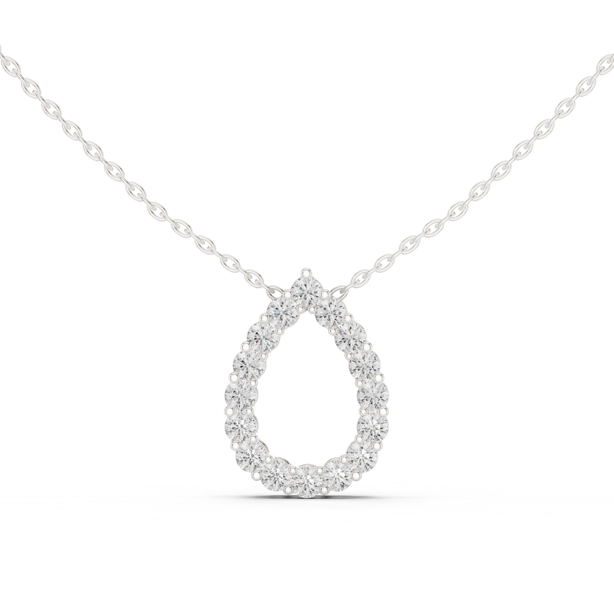 14K Lab Grown Diamond Pear Halo Necklace Pendant, E-F Color, VVS-VS Clarity