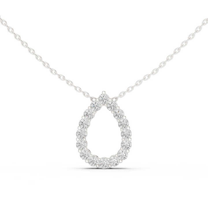 14K Lab Grown Diamond Pear Halo Necklace Pendant, E-F Color, VVS-VS Clarity