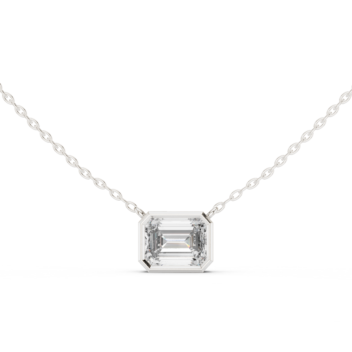 14K Lab Grown Emerald Diamond Bezel Necklace Pendant, E-F Color, VVS-VS Clarity
