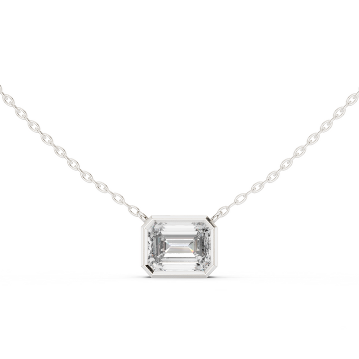 14K Lab Grown Emerald Diamond Bezel Necklace Pendant, E-F Color, VVS-VS Clarity
