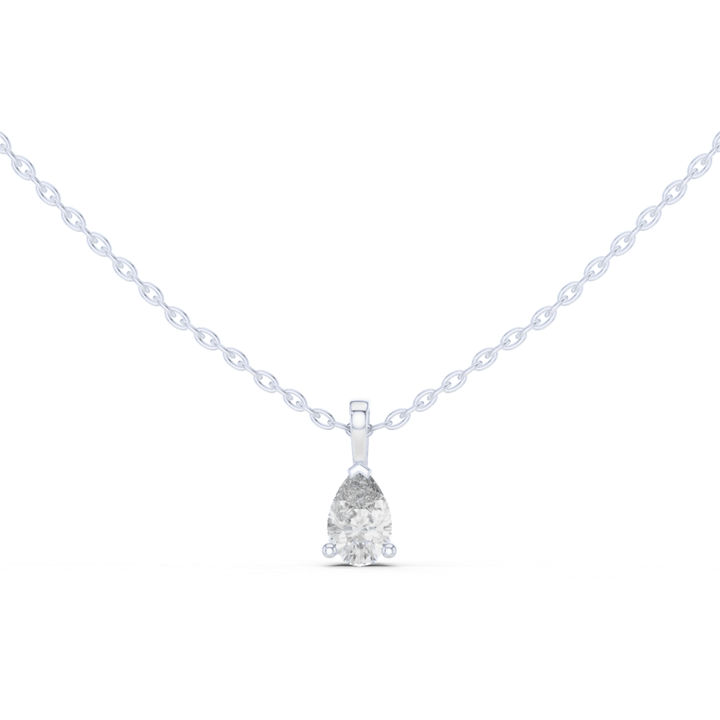 14K Lab Grown Pear Diamond Solitaire Necklace Pendant, E-F Color, VVS-VS Clarity