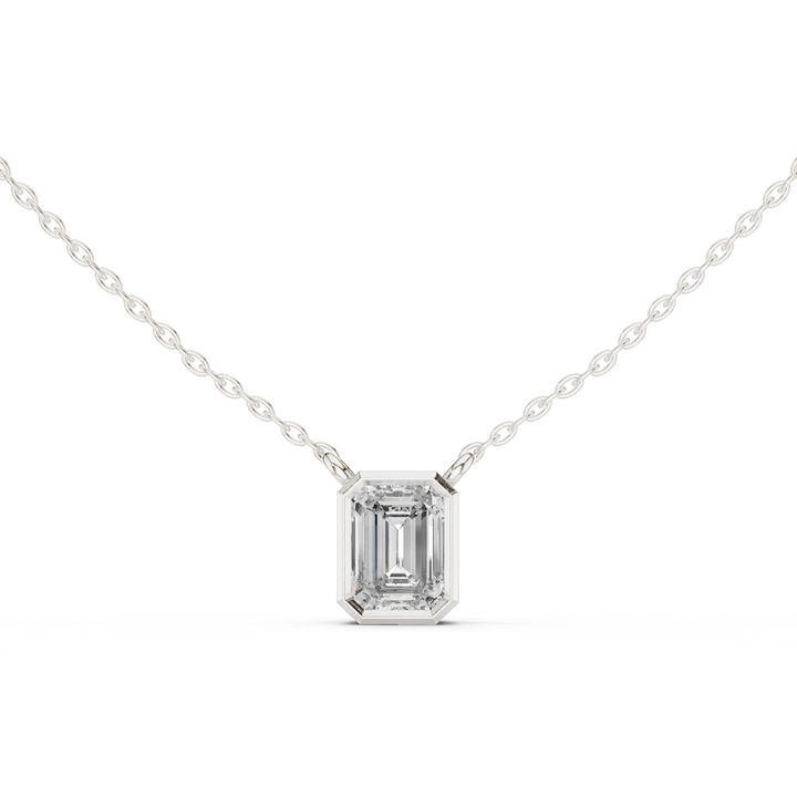 14K Lab Grown Emerald Diamond Bezel Necklace Pendant, E-F Color, VVS-VS Clarity